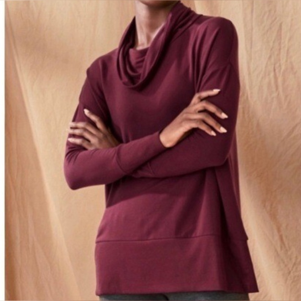 Garnet Hill Cranberry Funnel Neck Long Sleeve Tunic Top